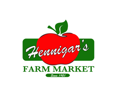 Hennigar's Farm Market logo with a red apple on a white background