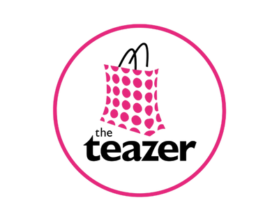 Logo of 'the teazer' with a pink polka dot bag design on a white background