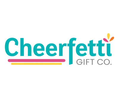 Logo of Cheerfetti Gift Co. with colorful design on a white background