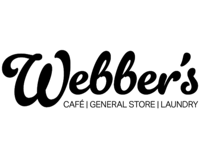 Logo of Webber's with text 'Café | General Store | Laundry' on a white background