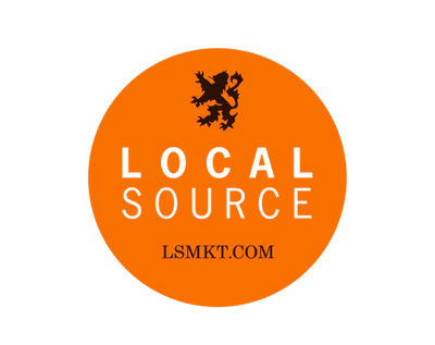 Orange circle with 'LOCAL SOURCE' text and a logo on a white background