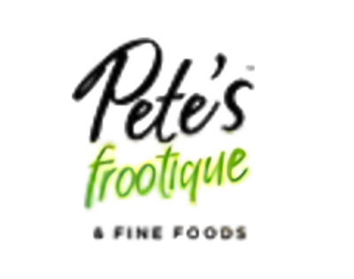 Logo of Pete's Frootique & Fine Foods with black and green text on a white background