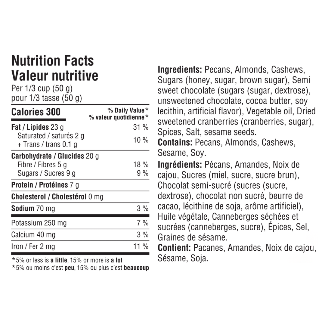 Nutrition facts and ingredients label on a white background