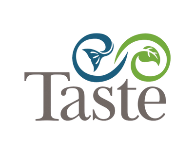 Logo with the word 'Taste' and a design element on a white background