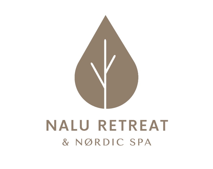 Logo of Nalu Retreat & Nordic Spa with a leaf design on a white background