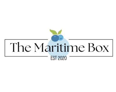 Logo of 'The Maritime Box' with a stylized blueberry on a white background